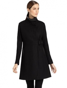 THE LOOKFlap collar with faux leather trimSnap-frontBelted waistDual seam pocketsTHE FITAbout 32 from shoulder to hemTHE MATERIALShell: wool/polyester/viscoseTrim: polyurethane/viscoseFully linedCARE & ORIGINDry cleanImportedModel shown is 5'10 (177cm) wearing US size 4. THE LOOKFlap collar with faux leather trimSnap-frontBelted waistDual seam pocketsTHE FITAbout 32 from shoulder to hemTHE MATERIALShell: wool/polyester/viscoseTrim: polyurethane/viscoseFully linedCARE & ORIGINDry cleanImportedModel shown is 5'10 (177cm) wearing US size 4.
