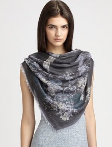 A print of delicate florals and intricate lace with baby fringe details. About 55 X 5592% modal/8% cashmereDry cleanItaly A print of delicate florals and intricate lace with baby fringe details. About 55 X 5592% modal/8% cashmereDry cleanItaly