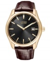 A handsome watch design makes an immediate impact in rosy hues and rich leather, by Citizen.