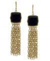 Dramatic drops! T Tahari's Essentials Collection features these majestic multi-chain tassel earrings. Featuring an inlaid resin accent, they're made in antique gold tone mixed metal (and nickel-free for sensitive skin). Approximate drop: 3-1/4 inches.