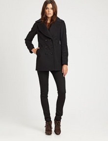 This wonderfully warm wool/cashmere blend style is tailored with wide notched lapels.Notched lapelsEpaulettesDouble-breasted button frontSide slash pocketsBack belt detailBack ventFully linedAbout 30 from shoulder to hem80% wool/20% cashmereDry cleanMade in Italy of imported fabricModel shown is 5'10 (177cm) wearing US size 4. 