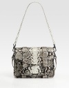 Luxurious python lends an exotic touch to this structured flap-front satchel finished with buckled straps.Top strap, 12¾ dropShoulder strap, 21¾ dropMagnetic flap closureOne open pocket under flapOne inside zip pocketOne inside open pocketTwo pencil holdersOne money clipMicrofiber ulstrasuede lining11¾W X 8H X 3½DMade in USA