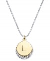 Letter perfection. This sterling silver necklace holds a pendant set in 14k gold and sterling silver plated topped with an L and adorned with crystal for a stunning statement. Approximate length: 18 inches. Approximate drop: 7/8 inch. Approximate drop width: 5/8 inch.