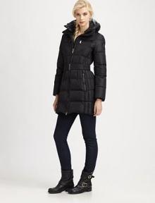 Thanks to a removable hood, this belted goose-down coat offers sleek style and versatility of wear. Removable hoodDouble zipperZipper pocketsBelted silhouetteAbout 32 from shoulder to hemNylonFill: goose down feathersDry cleanImported Model shown is 5'10 (177cm) wearing US size 4. Thanks to a removable hood, this belted goose-down coat offers sleek style and versatility of wear. Removable hoodDouble zipperZipper pocketsBelted silhouetteAbout 32 from shoulder to hemNylonFill: goose down feathersDry cleanImported Model shown is 5'10 (177cm) wearing US size 4.