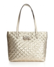 The tote goes glam chic with this sequin-and-satin version from GUESS. Patent trim adds high gloss. The tote goes glam chic with this sequin-and-satin version from GUESS. Patent trim adds high gloss.