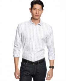 For the distinct and trendy man is this bold and distinctive shirt by Alfani BLACK.