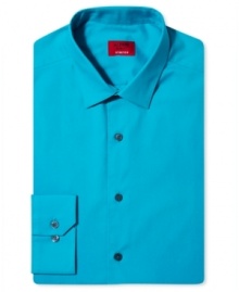 Start your day off looking slim with the sleek silhouette of this dress shirt from Alfani. Start your day off looking slim with the sleek silhouette of this dress shirt from Alfani.