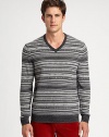 EXCLUSIVELY OURS. The finest merino wool blend knitted to a smooth, rich blend completes this incredibly soft v-neck pullover sweater.V-neck50% merino wool/50% acrylicMachine washImported