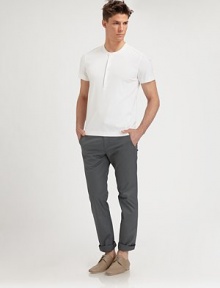 Solid, lightweight twill cotton stretch pant will be a versatile addition to your warm weather wardrobe.Flat-front styleZip flySide slash, back flap pocketsFront coin pocketInseam, about 3397% cotton/3% elastaneDry cleanImported