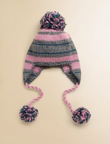 Crafted with a multicolored stripe pattern, this wool-blend topper features extra-warming earflaps and sweet pom pom embellishments. Pom pomsSelf-tie beneath chinPolyester/woolHand washImported Crafted with a multicolored stripe pattern, this wool-blend topper features extra-warming earflaps and sweet pom pom embellishments. Pom pomsSelf-tie beneath chinPolyester/woolHand washImported