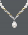 Create your own tradition. This classic style combines cultured freshwater pearls (5-10mm), sparkling round-cut diamonds (1 ct. t.w.) and a sterling silver and 14k gold setting for swirl-shaped perfection. Approximate length: 17 inches. Approximate pendant drop: 1/2 inch.