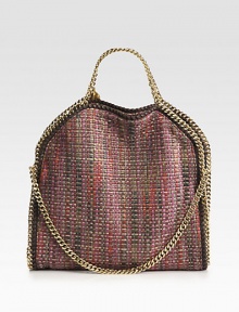 Polished goldtone chains edge this stash-it-all essential crafted from woven metallic boucle.Double top handles, 4½Shoulder strap, 10½ dropMagnetic snap closureOne inside zip pocketFully lined14W X 13H X 3DMade in Italy