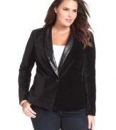 Lend instant sophistication to your look with DKNYC's plus size velvet blazer, finished by a faux leather lapel.