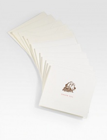 A hand-pressed Charles Fradin illustration adds an adorable touch to high-quality cotton paper, folded over to create a thoughtful, highly personal card. Includes 8 cards and matching envelopes High-quality 110 lb. cotton paper Folded: 4¾ X 4¾ Made in USA A hand-pressed Charles Fradin illustration adds an adorable touch to high-quality cotton paper, folded over to create a thoughtful, highly personal card. Includes 8 cards and matching envelopes High-quality 110 lb. cotton paper Folded: 4¾ X 4¾ Made in USA