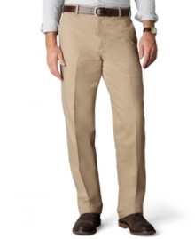 No-wrinkle, permanent crease, with comfort fit waistband for up to 2 inches of additional comfort. Button- through front closure with zip fly and double welt back pockets with button-through closure. Finished uncuffed bottom. No-wrinkle, permanent crease, with comfort fit waistband for up to 2 inches of additional comfort. Button- through front closure with zip fly and double welt back pockets with button-through closure. Finished uncuffed bottom.