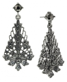 Elaborately embellished. A detailed filigree design sets apart these dramatic linear drop earrings from 2028. Embellished with acrylic accents, they're made in hematite tone mixed metal. Approximate drop: 2 inches. Elaborately embellished. A detailed filigree design sets apart these dramatic linear drop earrings from 2028. Embellished with acrylic accents, they're made in hematite tone mixed metal. Approximate drop: 2 inches.