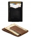 Classic style. Fossil's Magnetic ID Window Front Pocket Wallet features a magnetic money clip and embossed logo detail on the front. Multiple card slots and an ID window keep you organized.