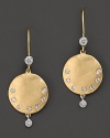 Glittering diamonds light up 14K yellow gold medallions.