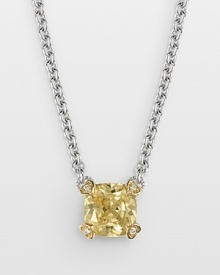 Faceted canary crystal stone necklace is offset by four heart-shaped diamond accents set in 18 Kt. gold. On a sterling silver chain. Designed by Judith Ripka.