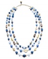 An instant splash of style. Lauren by Ralph Lauren's pretty three-row necklace incorporates blue-hued rosary beads made of glass. Set in mixed metal with a lobster claw clasp. Approximate lengths: 18 inches, 19-1/2 inches and 21 inches.