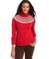 Charter Club's chic sweater features a bright color and Fair Isle knit at the shoulders and chest for a fall-ready look!