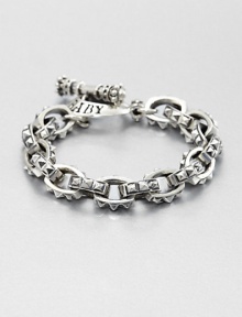 A rugged, refined design of sterling silver with signature logo detail and modernized pyramids linked together to form a chain bracelet.Sterling silverDiameter, about 3Toggle claspMade in USA A rugged, refined design of sterling silver with signature logo detail and modernized pyramids linked together to form a chain bracelet.Sterling silverDiameter, about 3Toggle claspMade in USA