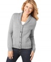 Karen Scott offers a classic cardigan in marled cotton yarn. Get a weekend-ready ensemble when you layer it with a button-front shirt and jeans.