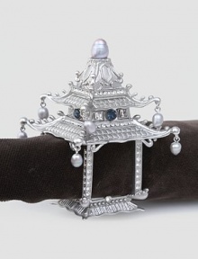 Platinum-plated pagoda is accented with hand-set CRYSTALLIZED - Swarovski Elements and freshwater pearls for a unique table essential. Available in goldplated metal. Beautifully gift boxed Set of 2 Imported Platinum-plated pagoda is accented with hand-set CRYSTALLIZED - Swarovski Elements and freshwater pearls for a unique table essential. Available in goldplated metal. Beautifully gift boxed Set of 2 Imported