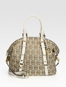 Iconic logo jacquard crafted in a soft duffel silhouette, finished with leather buckled straps and polished logo hardware.Leather double top handles, 5 dropRemovable adjustable shoulder strap, 13-15½ dropTop zip closureOne outside magnetic snap pocketProtective metal feetOne inside zip pocketOne inside open pocketCotton lining12¼W X 10¾H X 5DImported Iconic logo jacquard crafted in a soft duffel silhouette, finished with leather buckled straps and polished logo hardware.Leather double top handles, 5 dropRemovable adjustable shoulder strap, 13-15½ dropTop zip closureOne outside magnetic snap pocketProtective metal feetOne inside zip pocketOne inside open pocketCotton lining12¼W X 10¾H X 5DImported