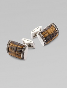 EXCLUSIVELY AT SAKS. Tiger's eye and smoky quartz details lend elegant texture to barrels of fine silver. From the Bedeg Collection SilverTiger's eyeQuartz½ wide Imported EXCLUSIVELY AT SAKS. Tiger's eye and smoky quartz details lend elegant texture to barrels of fine silver. From the Bedeg Collection SilverTiger's eyeQuartz½ wide Imported