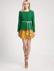 A chic tweed topper, cropped and fitted and cinched at the waist by a textured rope belt.Jewel necklineChest pocketCovered front placketHip pocketsAbout 24 from shoulder to hem93% cotton/6% polyamide/1% elastaneDry cleanImportedModel shown is 5'10 (178cm) wearing US size 4. A chic tweed topper, cropped and fitted and cinched at the waist by a textured rope belt.Jewel necklineChest pocketCovered front placketHip pocketsAbout 24 from shoulder to hem93% cotton/6% polyamide/1% elastaneDry cleanImportedModel shown is 5'10 (178cm) wearing US size 4.
