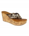 Leopard print is hot, hot, hot and XOXO's Gloria wedge thong sandals get it right in the most comfy and stylish way.