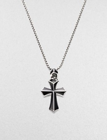 A rayskin-textured cross, crafted in sterling silver with contrasting onyx inlay. Sterling silver Onyx Pendant, about 2 long Necklace, about 20 long Imported A rayskin-textured cross, crafted in sterling silver with contrasting onyx inlay. Sterling silver Onyx Pendant, about 2 long Necklace, about 20 long Imported