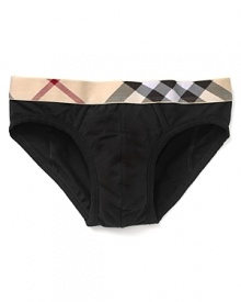 A stylish, supportive brief with contoured pouch and Burberry's vintage check pattern along elastic waist. A stylish, supportive brief with contoured pouch and Burberry's vintage check pattern along elastic waist.