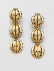 A radiant design with three cage-inspired links. Goldtone brassDrop, about 2.5Clip-on backMade in USA A radiant design with three cage-inspired links. Goldtone brassDrop, about 2.5Clip-on backMade in USA