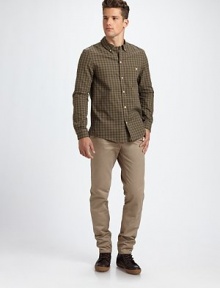 A sophisticated plaid from Italy in handsome neutral tones on fine cotton.Button-down collar with loop at neck French button placket One button chest pocket Long sleeves with button cuffs Back yoke with double side pleats Cotton Machine wash Imported A sophisticated plaid from Italy in handsome neutral tones on fine cotton.Button-down collar with loop at neck French button placket One button chest pocket Long sleeves with button cuffs Back yoke with double side pleats Cotton Machine wash Imported