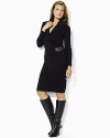Rendered from super-soft cashmere-like cotton, this sophisticated sweater dress is styled with a chic shawl collar and a luxe buckled leather tab for an equestrian-inspired finish.