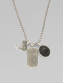 Sterling silver shark's tooth, dog tag and amulet pendants lend classic character to a matching box chain necklace. From the Petrvs Collection Sterling silver Black jade 3.6 mm box chain length, about 22 Lobster clasp Imported Sterling silver shark's tooth, dog tag and amulet pendants lend classic character to a matching box chain necklace. From the Petrvs Collection Sterling silver Black jade 3.6 mm box chain length, about 22 Lobster clasp Imported