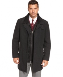Don't let the winter wear you. With a sleek fit, this topcoat from Calvin Klein keeps your seasonal style intact. Don't let the winter wear you. With a sleek fit, this topcoat from Calvin Klein keeps your seasonal style intact.