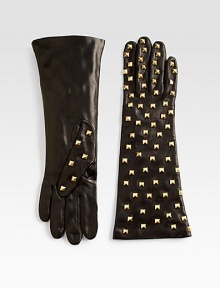 EXCLUSIVELY AT SAKS.COM. An elegant, elongated leather design gets a little edgy with studded detail.About 8 longLeatherSilk liningDry cleanMade in Italy EXCLUSIVELY AT SAKS.COM. An elegant, elongated leather design gets a little edgy with studded detail.About 8 longLeatherSilk liningDry cleanMade in Italy