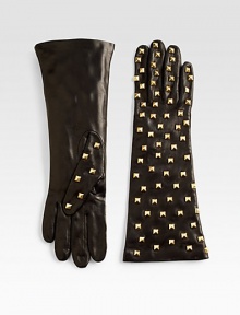 EXCLUSIVELY AT SAKS.COM. An elegant, elongated leather design gets a little edgy with studded detail.About 8 longLeatherSilk liningDry cleanMade in Italy