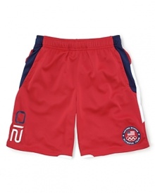 Rendered in microfiber for a sporty look and soft feel, this short celebrates Team USA's participation in the 2012 Olympics. Rendered in microfiber for a sporty look and soft feel, this short celebrates Team USA's participation in the 2012 Olympics.