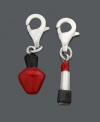 Give yourself a jewelry makeover with these cosmetic charms. Set features bright red and black nail polish and lipstick charms. Set in sterling silver with lobster claw clasp. Approximate drop: 1/2 inch.