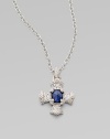 From the Ambrosia Collection. A Maltese cross pendant of richly textured sterling silver has a center of faceted blue corundum and accents of white sapphire, suspended from a textured silver chain.Blue corundum and white sapphire Sterling silverChain length, about 17 Pendant length, about 1¼Lobster claspImported