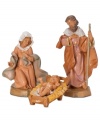 The centerpiece of the Nativity, these Holy Family figurines are the perfect set to start a treasured tradition. Mary and Joseph sit beside the newborn Jesus as he rests in a cradle lined with hay.