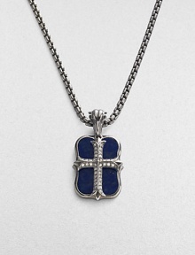 An original design pairs two sterling silver pendants on a single strand. The cross pendant is crafted with pavé diamond detail, and the larger features smooth lapis inlay. Sterling silver Pavé diamonds Lapis Pendant: 1 long Necklace: 24 long Lobster clasp closure Imported An original design pairs two sterling silver pendants on a single strand. The cross pendant is crafted with pavé diamond detail, and the larger features smooth lapis inlay. Sterling silver Pavé diamonds Lapis Pendant: 1 long Necklace: 24 long Lobster clasp closure Imported
