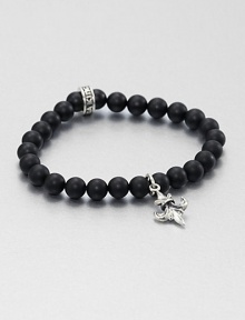 A delicate fleur de lis of sterling silver and a signature logo charm accents a simple, yet masculine strand of black onyx beads.Sterling silverBlack onyxWidth, about 8mmDiameter, about 3Made in USA A delicate fleur de lis of sterling silver and a signature logo charm accents a simple, yet masculine strand of black onyx beads.Sterling silverBlack onyxWidth, about 8mmDiameter, about 3Made in USA
