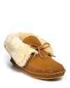 A cozy shearling cuff and warmly-hued suede beg for après-ski cuddling in Lucky Brand style.