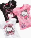 The popular vote. Sparkly style and a big smile in this graphic tee shirt from Hello Kitty is sure to make her a favorite among her friends.
