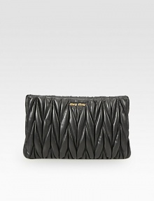 This beautifully quilted leather style has a simply chic design.Top zip closureOne inside zip pocketThree inside open pocketsSatin lining12½W X 8H X 1DMade in Italy This beautifully quilted leather style has a simply chic design.Top zip closureOne inside zip pocketThree inside open pocketsSatin lining12½W X 8H X 1DMade in Italy